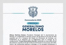 Gobierno de Morelia invita a participar en convocatoria a Presea Generalísimo Morelos